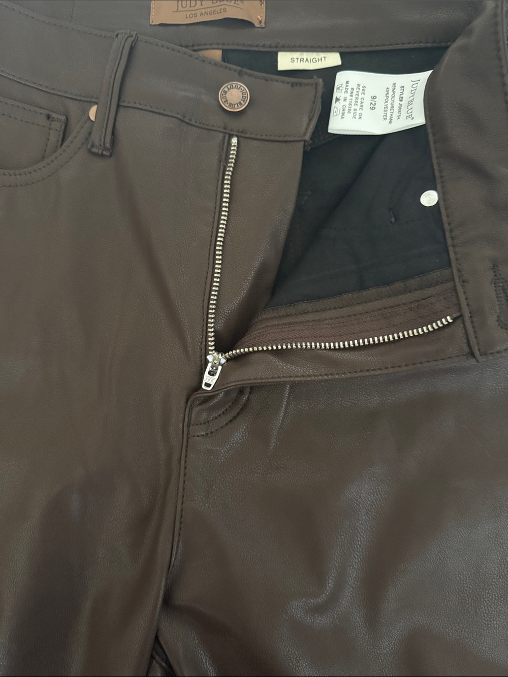 Judy Blue Brown Faux Leather Wide Leg Pants Size 9/29 High Rise Vegan Leather - Picture 9 of 13